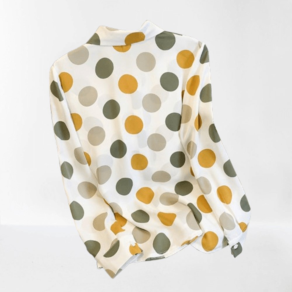 Women's Vintage Polka Dot Long-Sleeve Button-Up Blouse