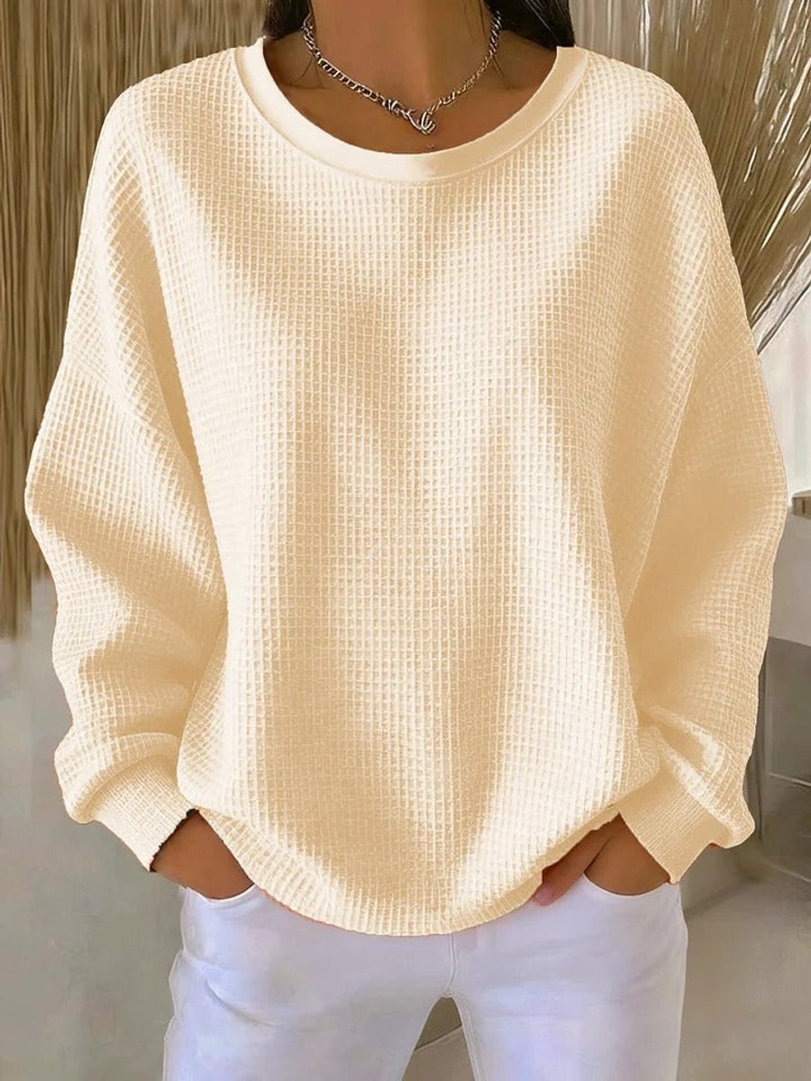 Women's Waffle-Knit Oversized Long-Sleeve Henley Crew-Neck Jumper