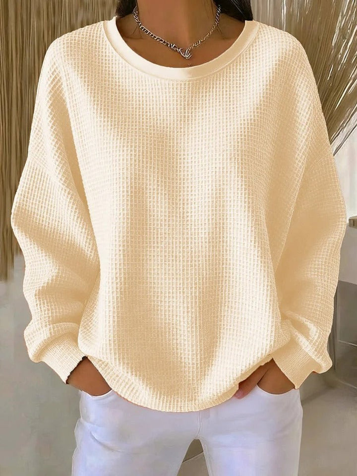 Women's Waffle-Knit Oversized Long-Sleeve Henley Crew-Neck Jumper