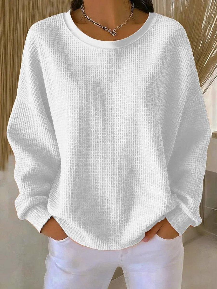 Women's Waffle-Knit Oversized Long-Sleeve Henley Crew-Neck Jumper