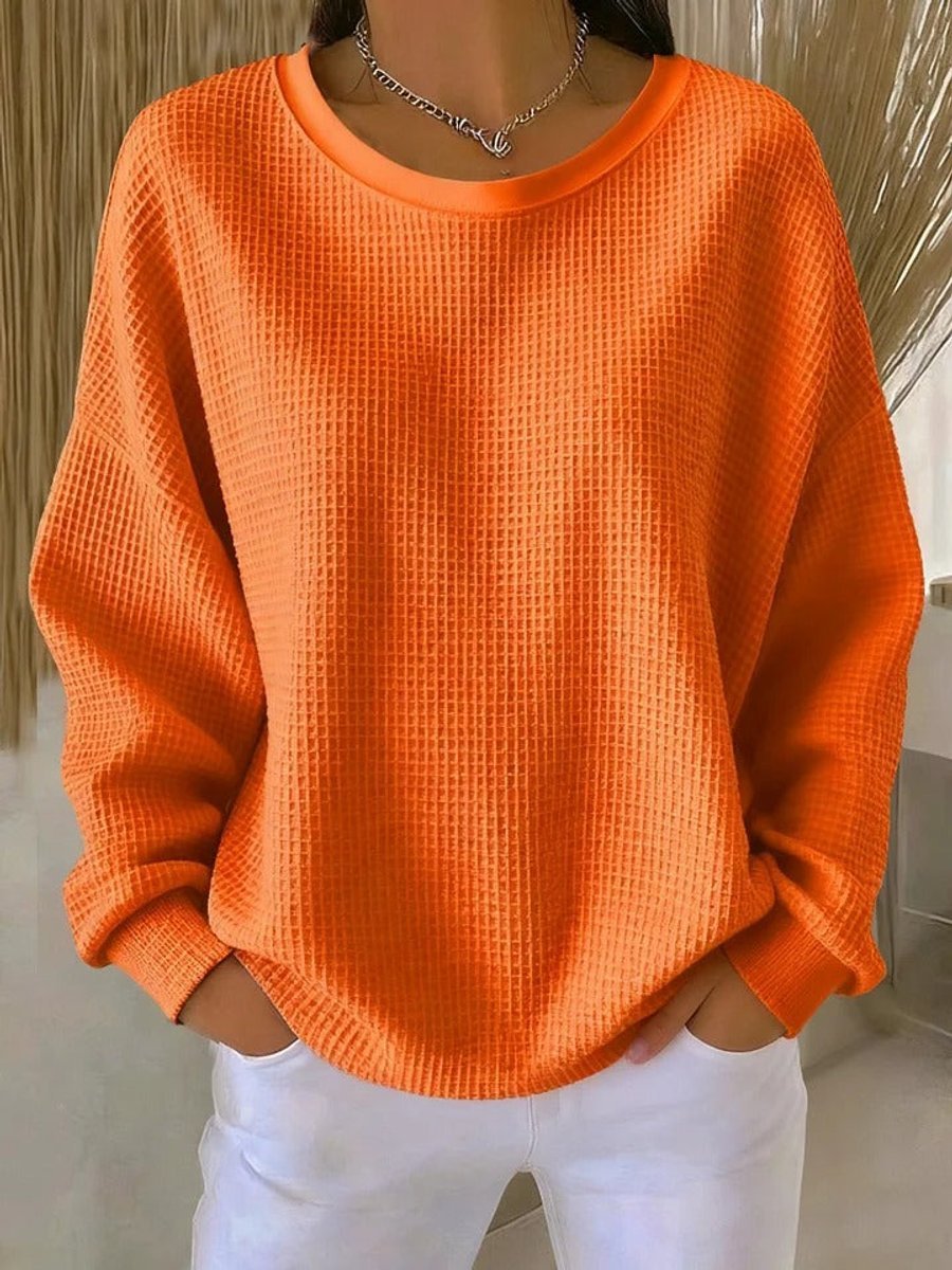 Women's Waffle-Knit Oversized Long-Sleeve Henley Crew-Neck Jumper