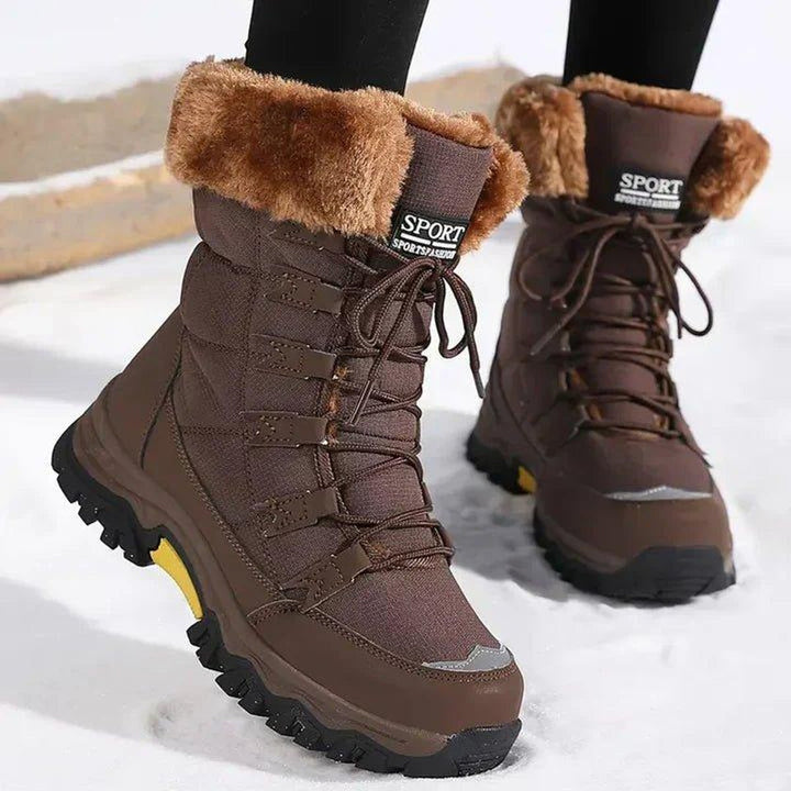 Women's Waterproof Faux-Fur Lined Lace-Up Snow Ankle Boots - Brown