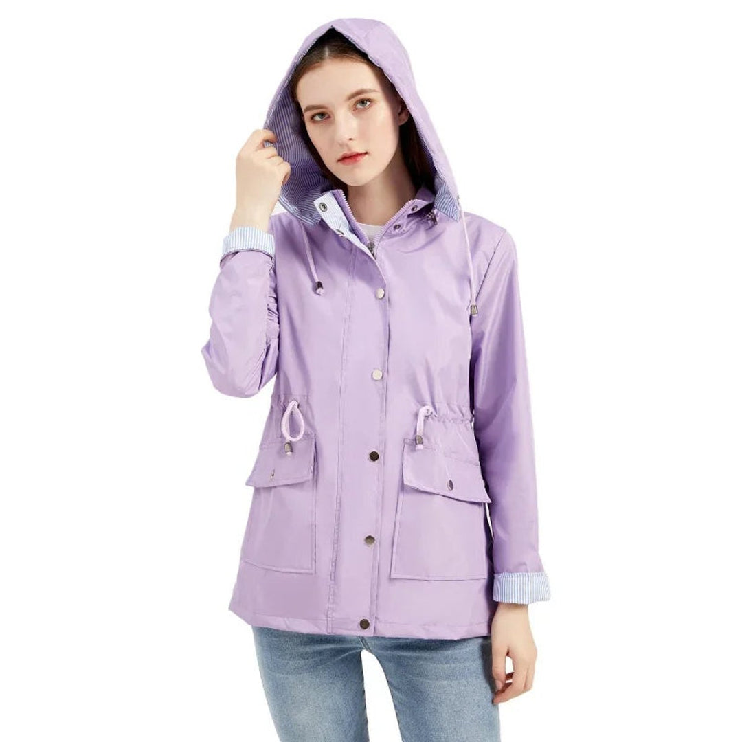 Women's Waterproof Hooded Drawstring Trench Coat
