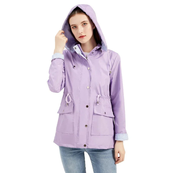 Women's Waterproof Hooded Drawstring Trench Coat
