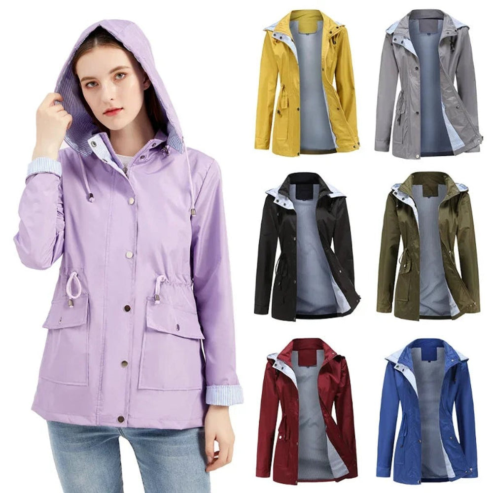 Women's Waterproof Hooded Drawstring Trench Coat