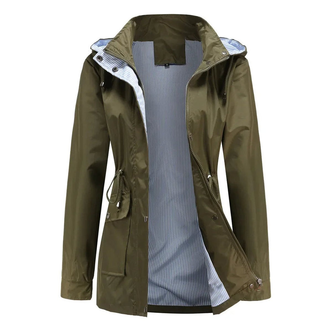 Women's Waterproof Hooded Drawstring Trench Coat