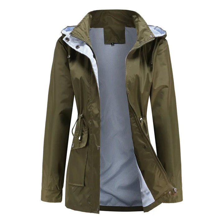 Women's Waterproof Hooded Drawstring Trench Coat