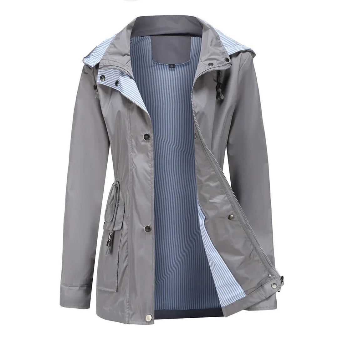Women's Waterproof Hooded Drawstring Trench Coat