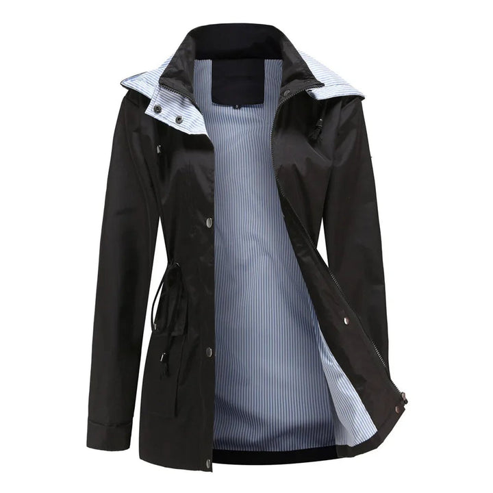 Women's Waterproof Hooded Drawstring Trench Coat