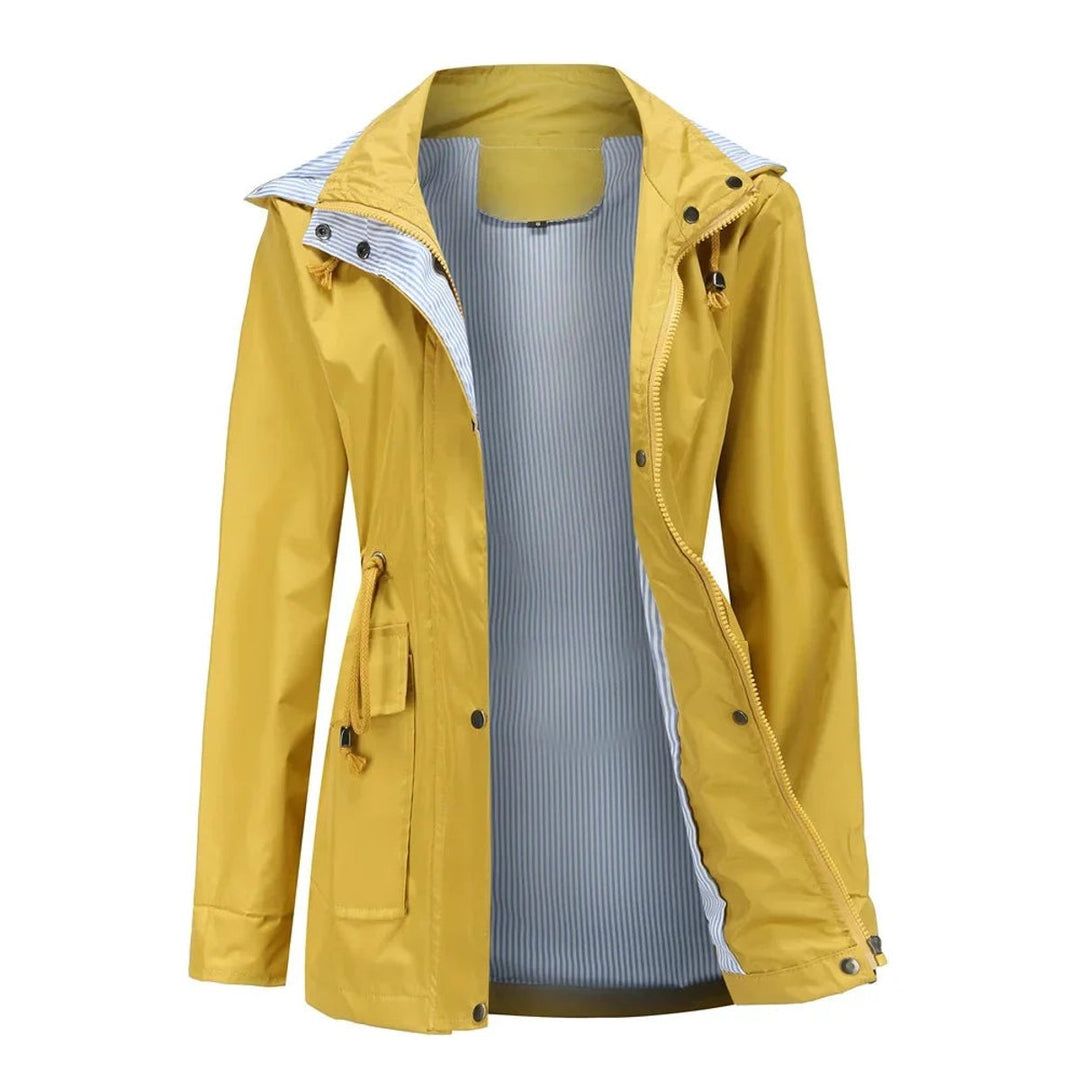Women's Waterproof Hooded Drawstring Trench Coat
