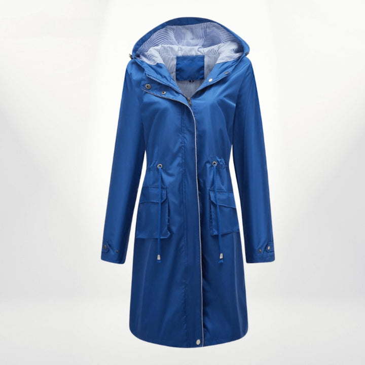 Women's Waterproof Hooded Midi Trench Coat Adjustable Waist