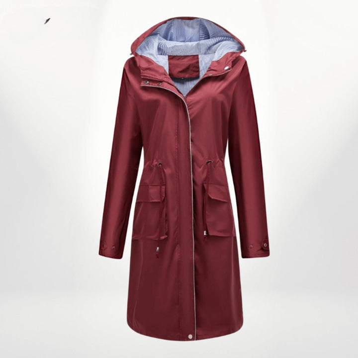 Women's Waterproof Hooded Midi Trench Coat Adjustable Waist