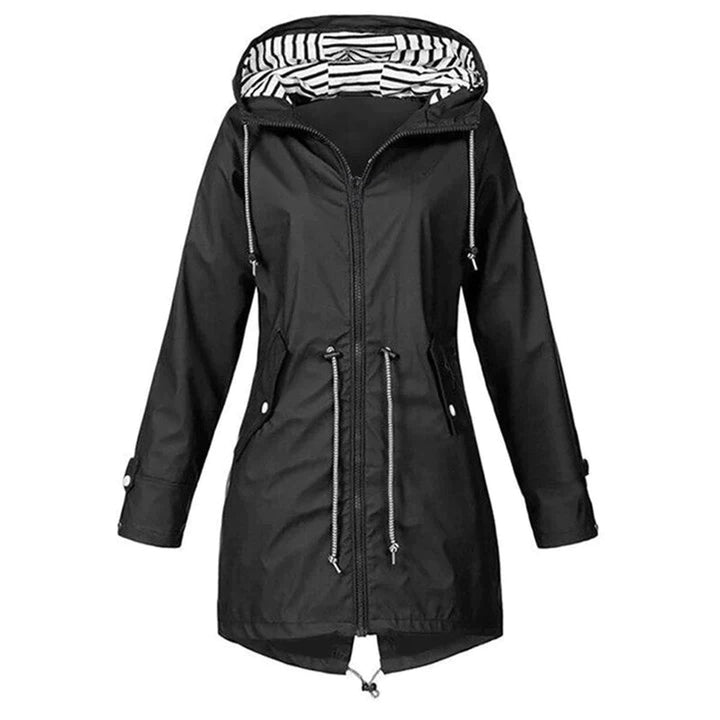Womens Waterproof Hooded Trench Coat Drawstring Rain Jacket