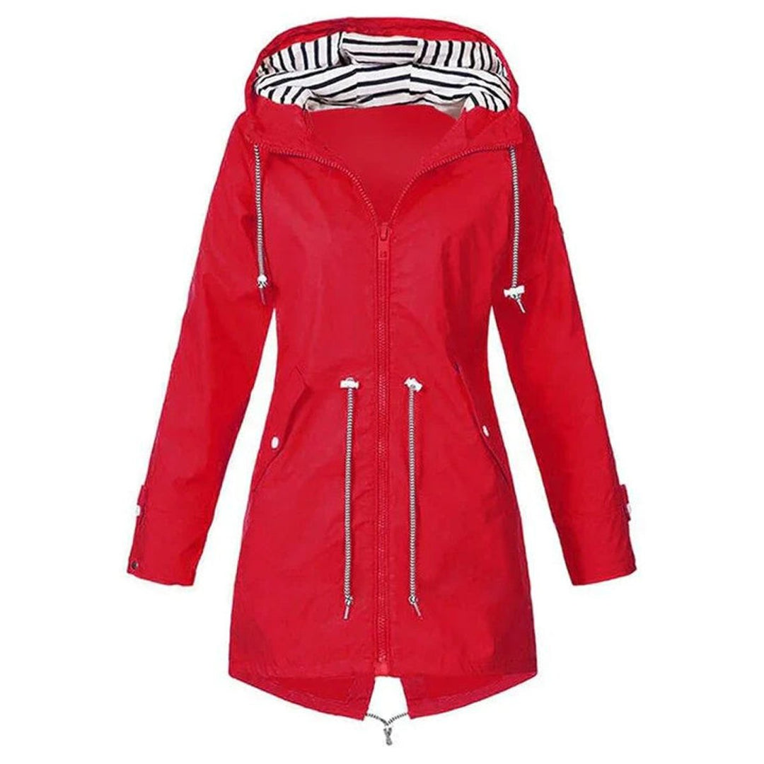 Womens Waterproof Hooded Trench Coat Drawstring Rain Jacket