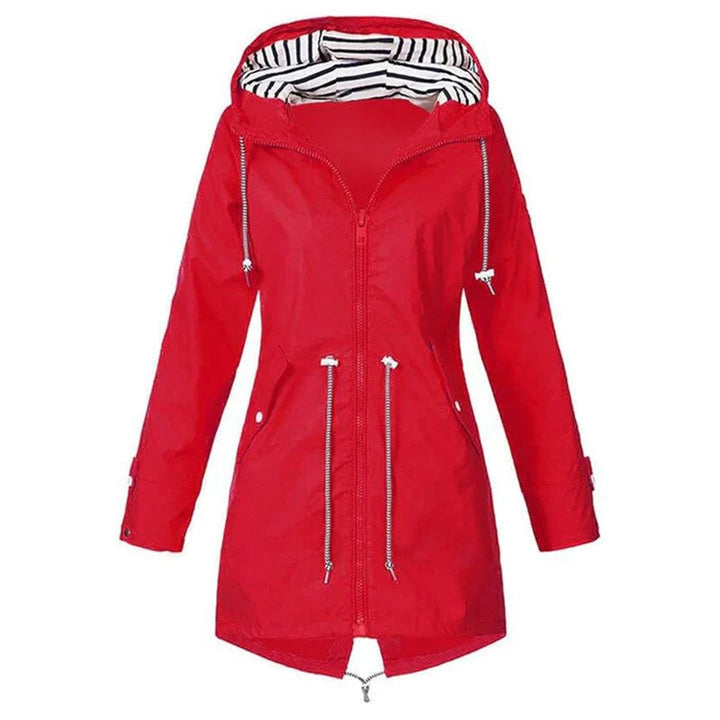 Womens Waterproof Hooded Trench Coat Drawstring Rain Jacket