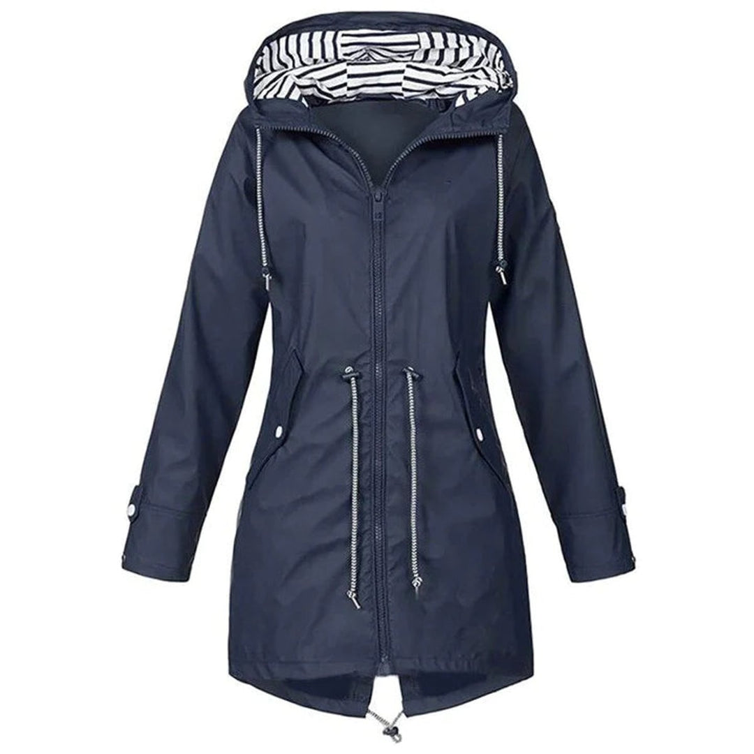 Womens Waterproof Hooded Trench Coat Drawstring Rain Jacket