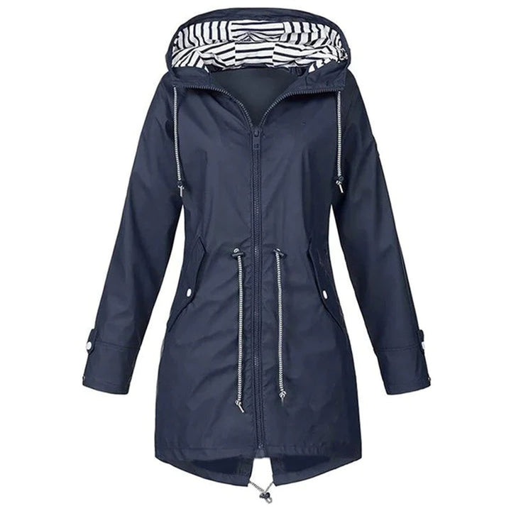 Womens Waterproof Hooded Trench Coat Drawstring Rain Jacket
