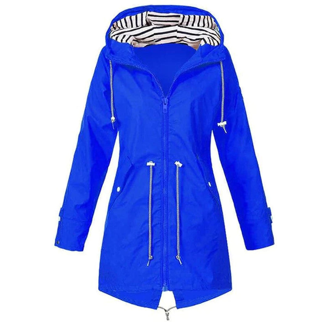 Womens Waterproof Hooded Trench Coat Drawstring Rain Jacket