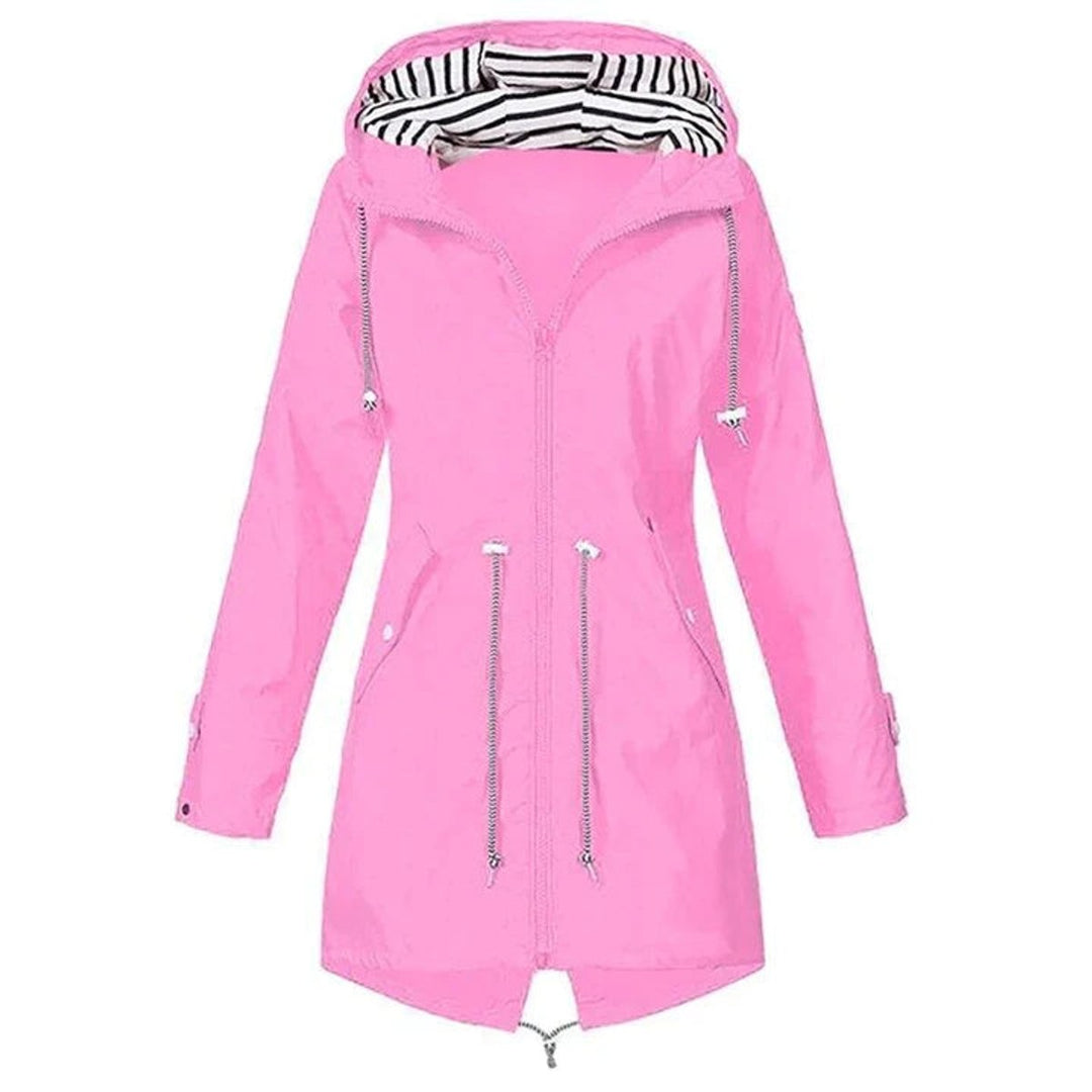 Womens Waterproof Hooded Trench Coat Drawstring Rain Jacket