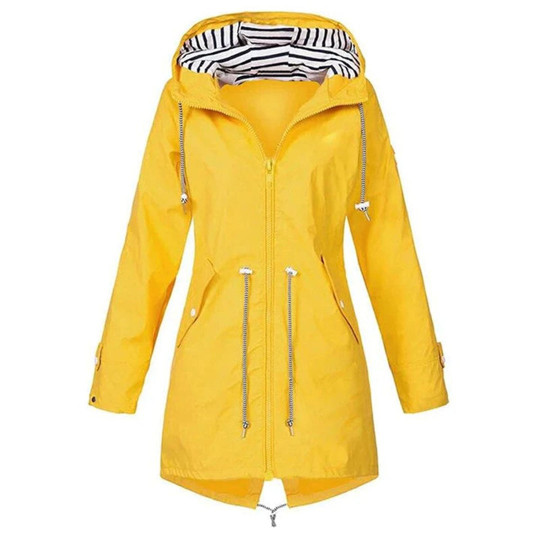 Womens Waterproof Hooded Trench Coat Drawstring Rain Jacket
