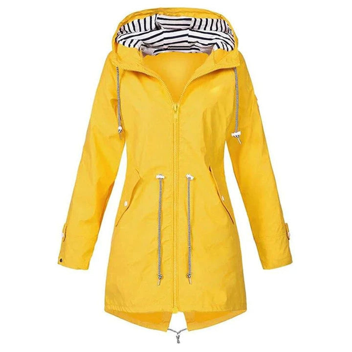 Womens Waterproof Hooded Trench Coat Drawstring Rain Jacket