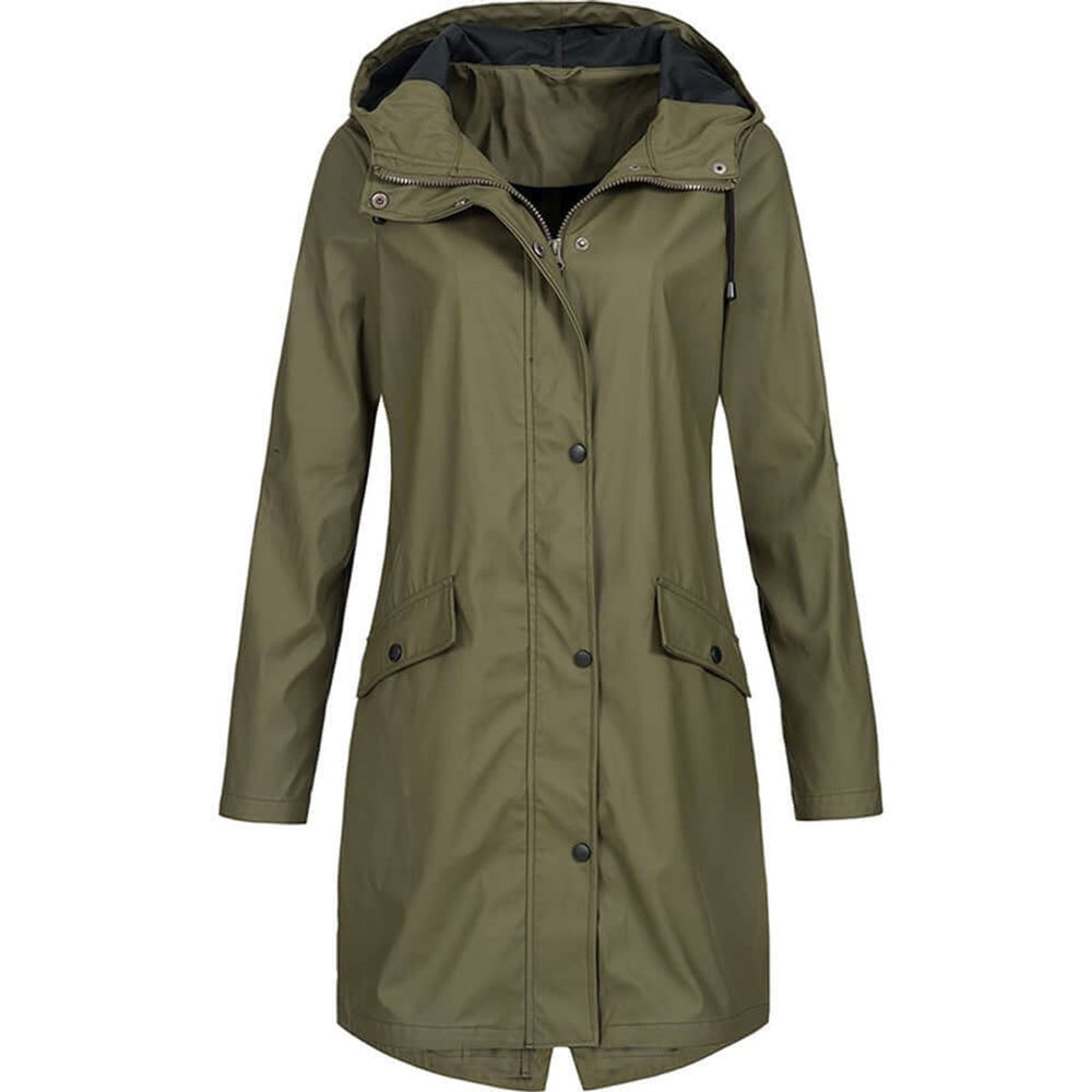 Women's Waterproof Hooded Trench Coat Zip-Up Raincoat