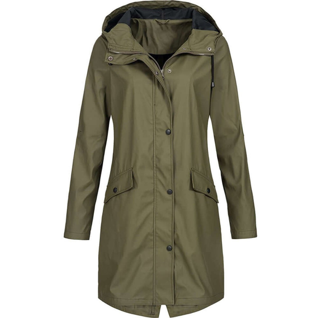 Women's Waterproof Hooded Trench Coat Zip-Up Raincoat
