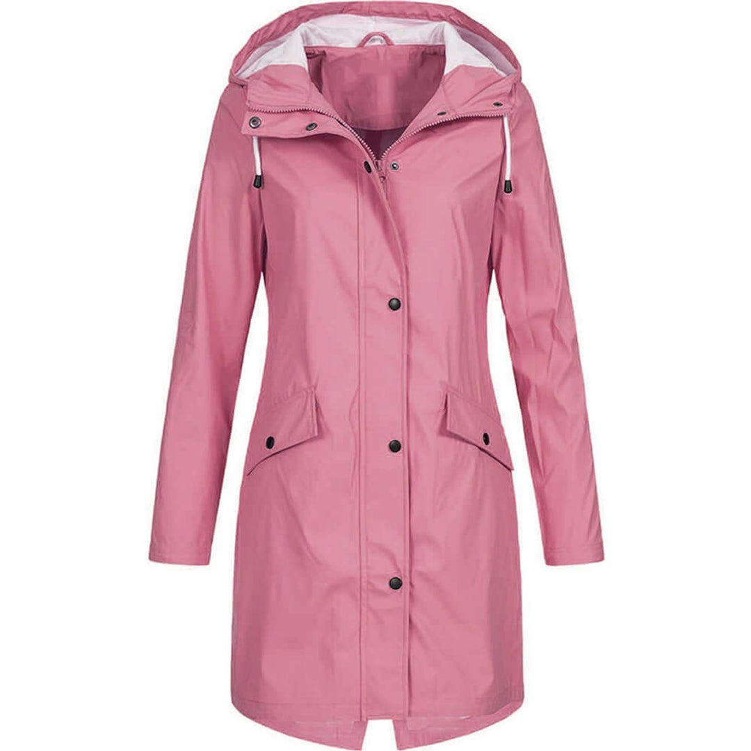Women's Waterproof Hooded Trench Coat Zip-Up Raincoat
