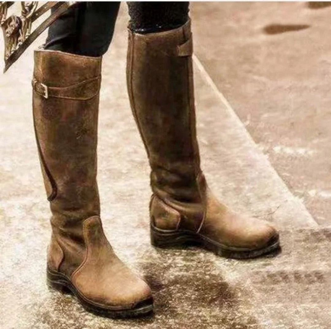 Women's Waterproof Knee-High Leather Boots Anti-Slip Cushioned