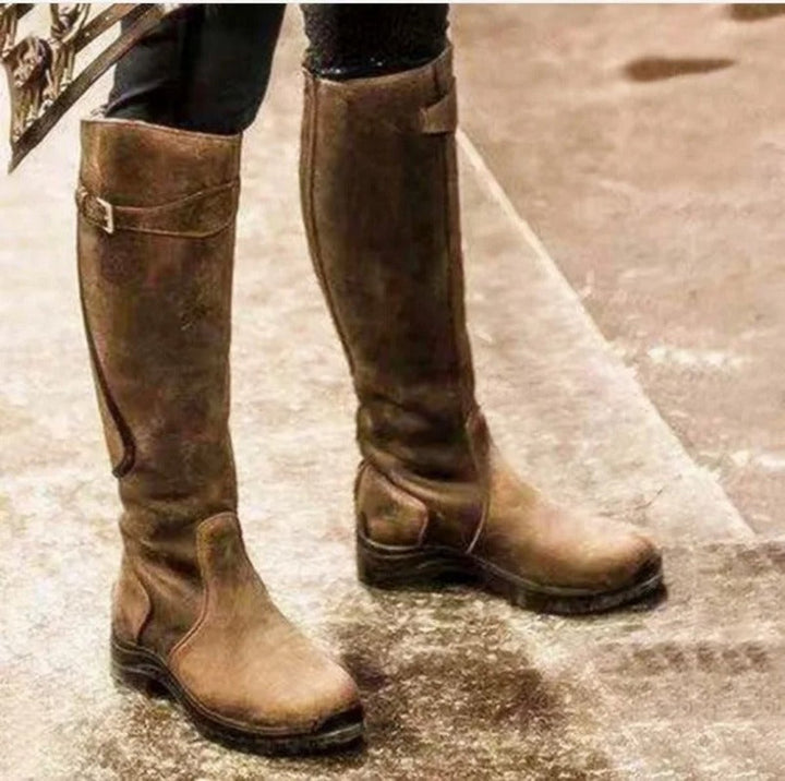 Women's Waterproof Knee-High Leather Boots Anti-Slip Cushioned