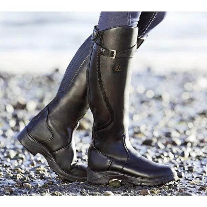 Women's Waterproof Knee-High Leather Riding Boots Buckle Detail