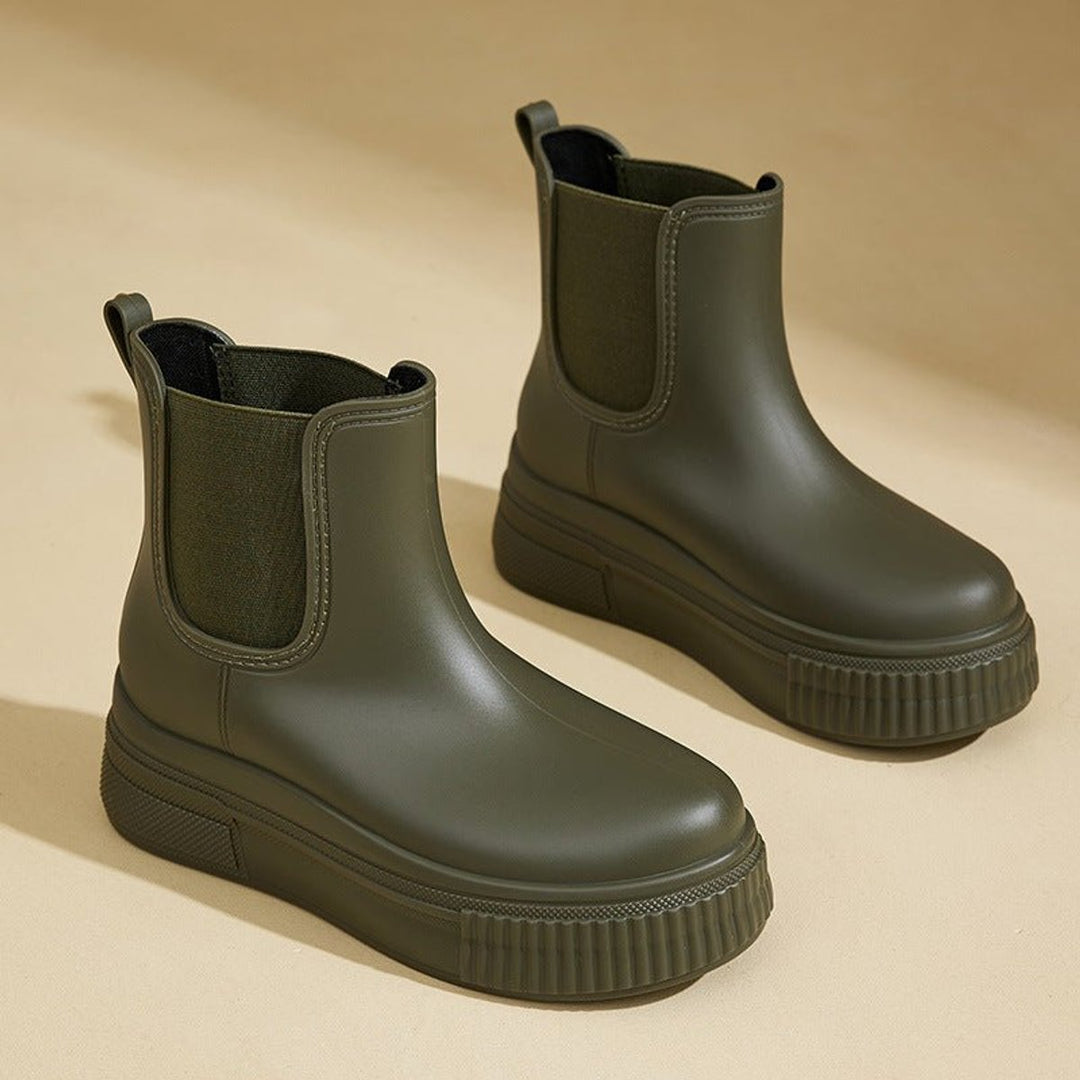 Women's Waterproof Platform Chelsea Ankle Boots Slip-On - Green