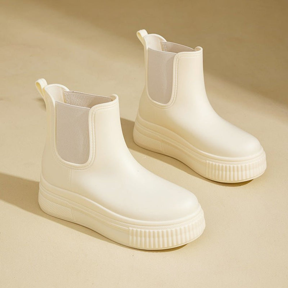 Women's Waterproof Platform Chelsea Ankle Boots Slip-On - White Stamped