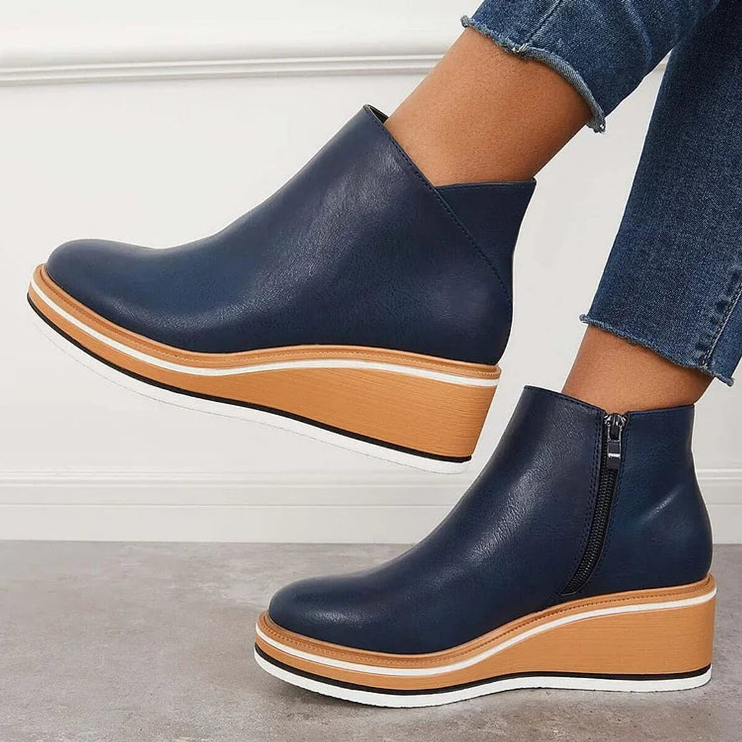 Women's Wedge Heel Chelsea Ankle Boots Side-Zip Leather-Look - Blue