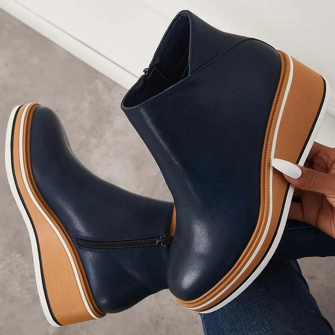 Women's Wedge Heel Chelsea Ankle Boots Side-Zip Leather-Look