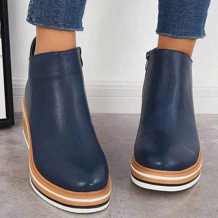 Women's Wedge Heel Chelsea Ankle Boots Side-Zip Leather-Look