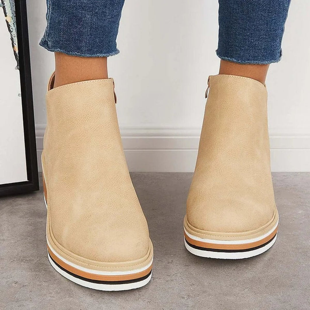 Women's Wedge Heel Chelsea Ankle Boots Side-Zip Leather-Look