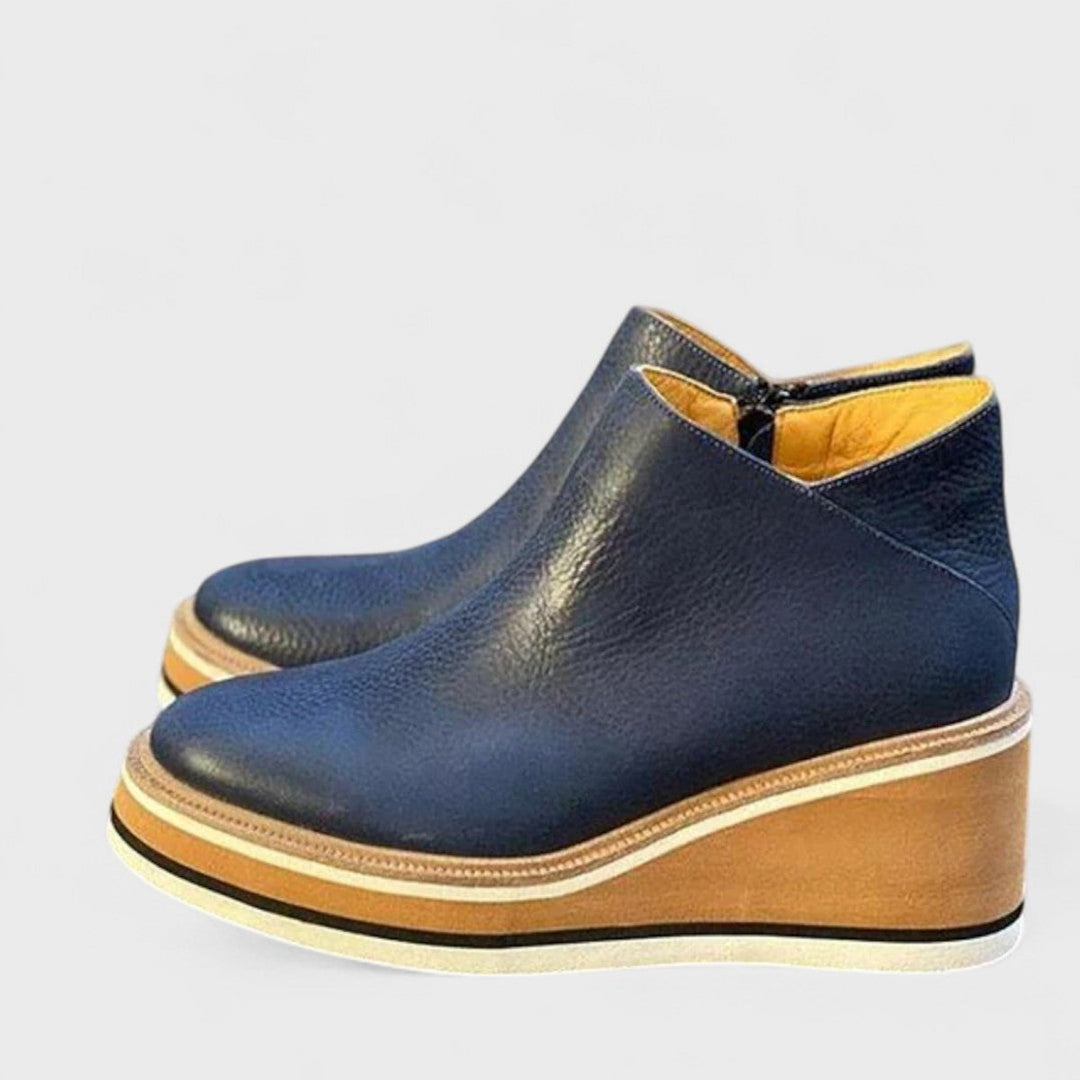 Women's Wedge Platform Heeled Ankle Boots Zip-Up - Blue