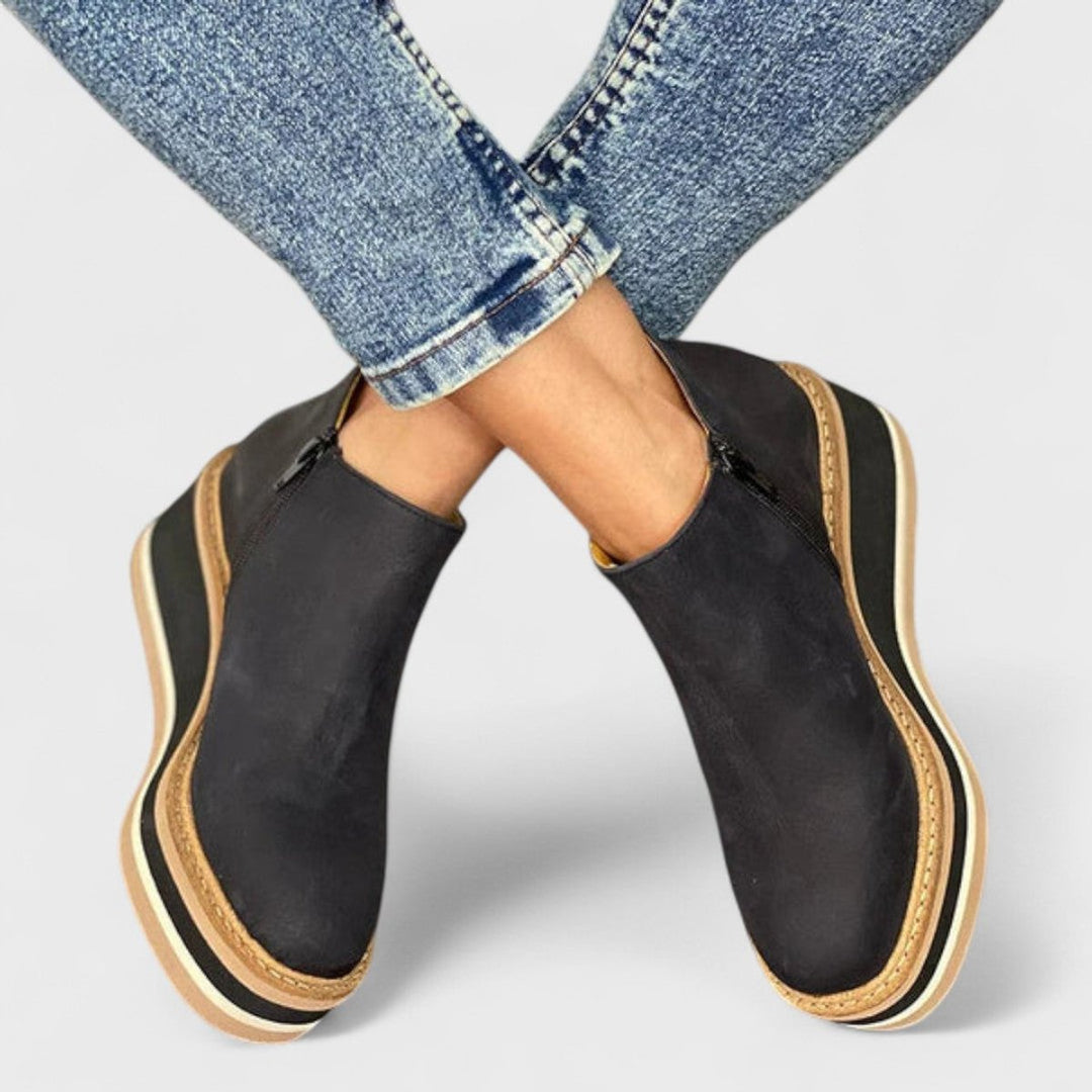Women's Wedge Platform Heeled Ankle Boots Zip-Up