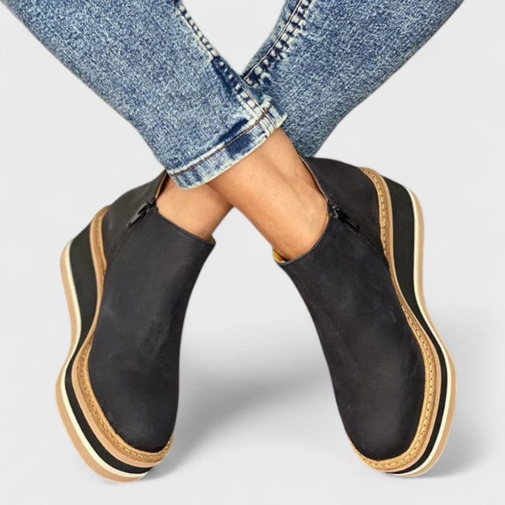 Women's Wedge Platform Heeled Ankle Boots Zip-Up