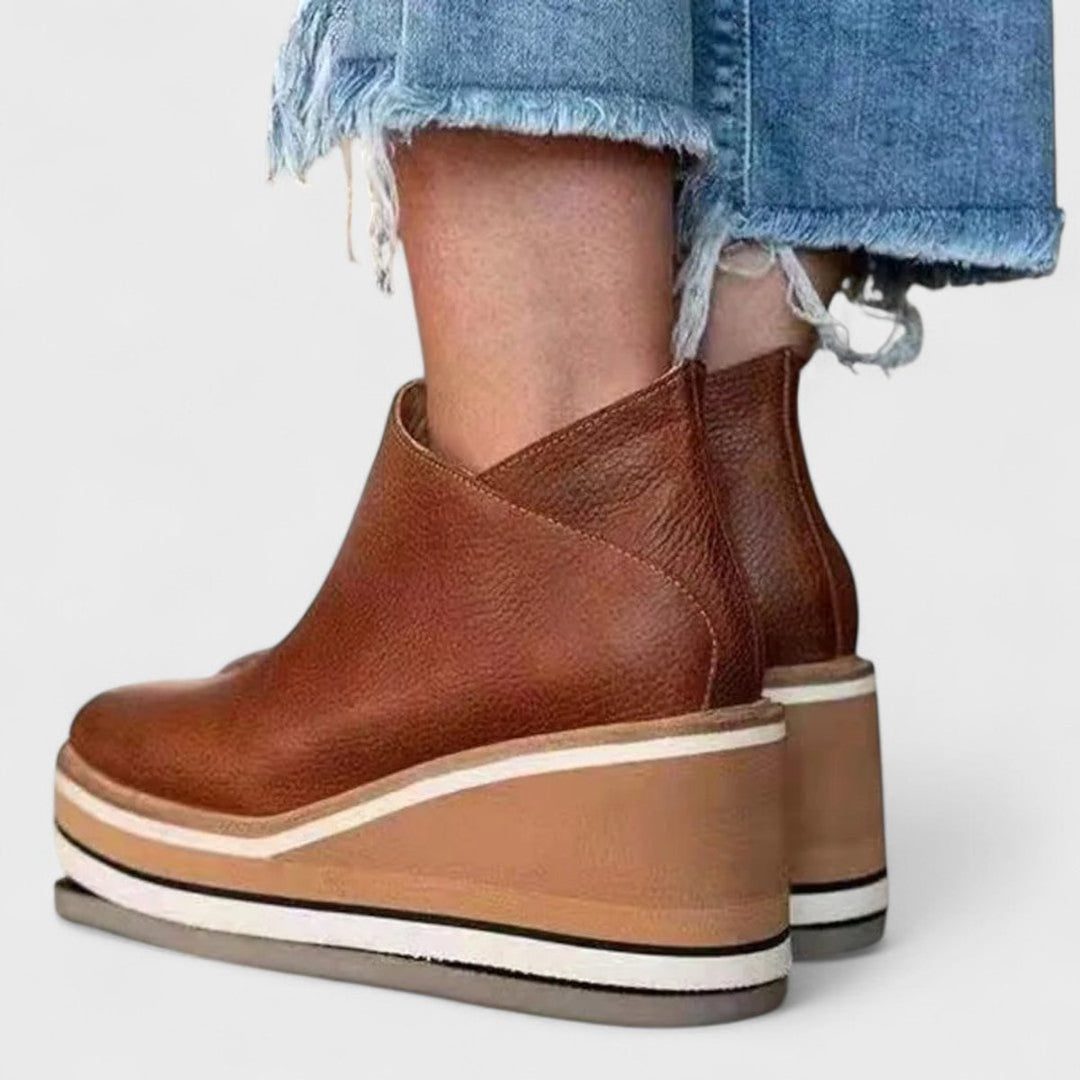 Women's Wedge Platform Heeled Ankle Boots Zip-Up