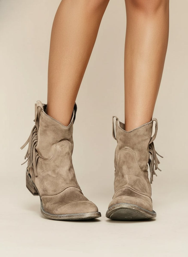 Women's Western Block-Heel Ankle Boots Suede Cowboy Style
