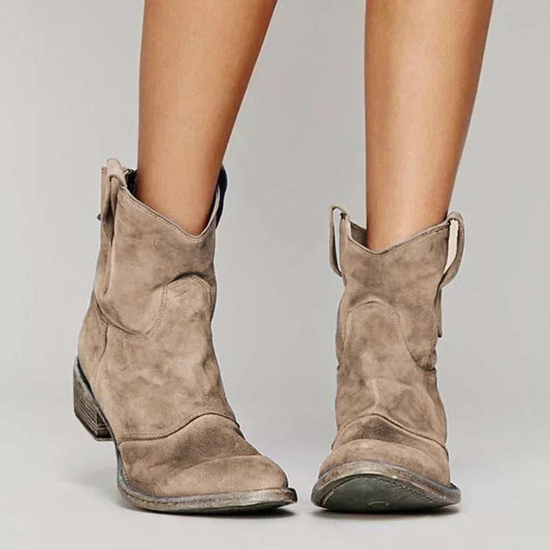 Women's Western Block-Heel Ankle Boots Suede Cowboy Style