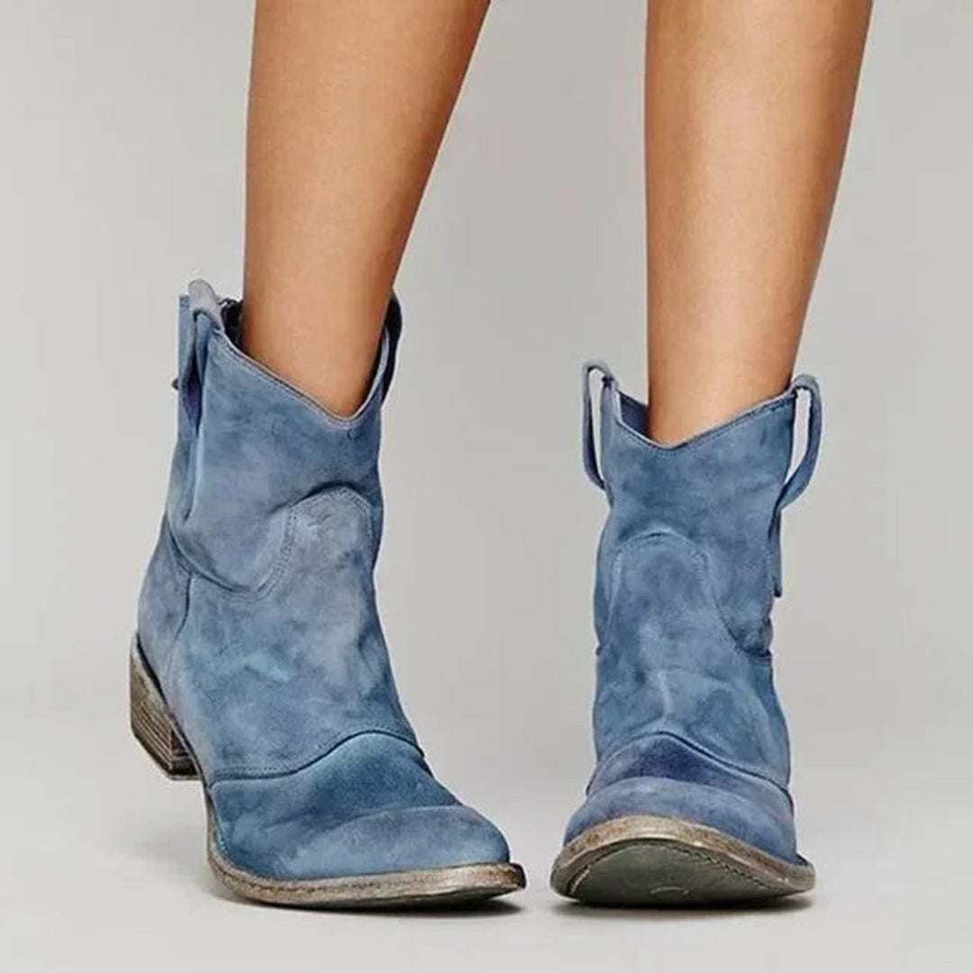 Women's Western Pointed-Toe Leather-Look Heeled Ankle Boots