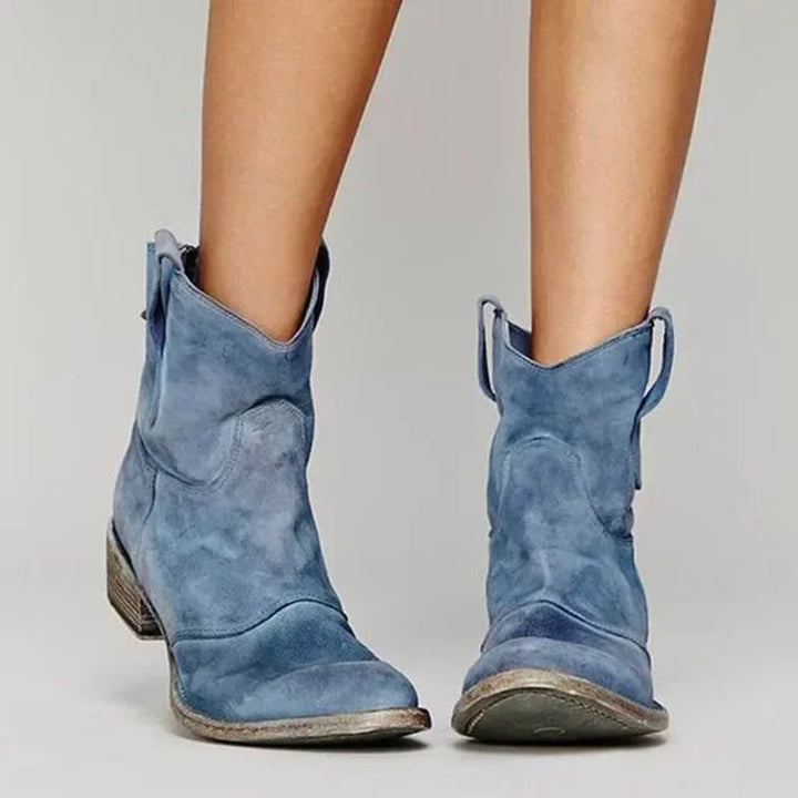 Women's Western Pointed-Toe Leather-Look Heeled Ankle Boots