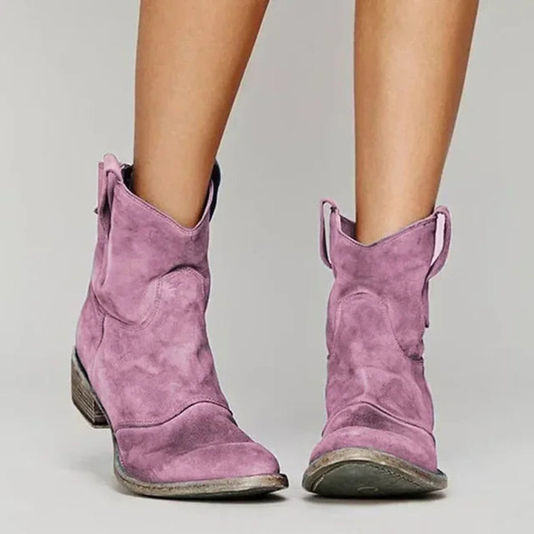 Women's Western Pointed-Toe Leather-Look Heeled Ankle Boots