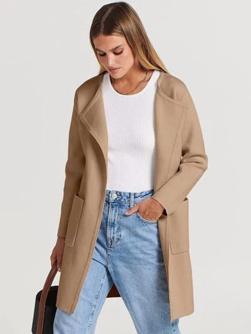 Women's Wool Blend Knee-Length Wide Lapel Relaxed Coat