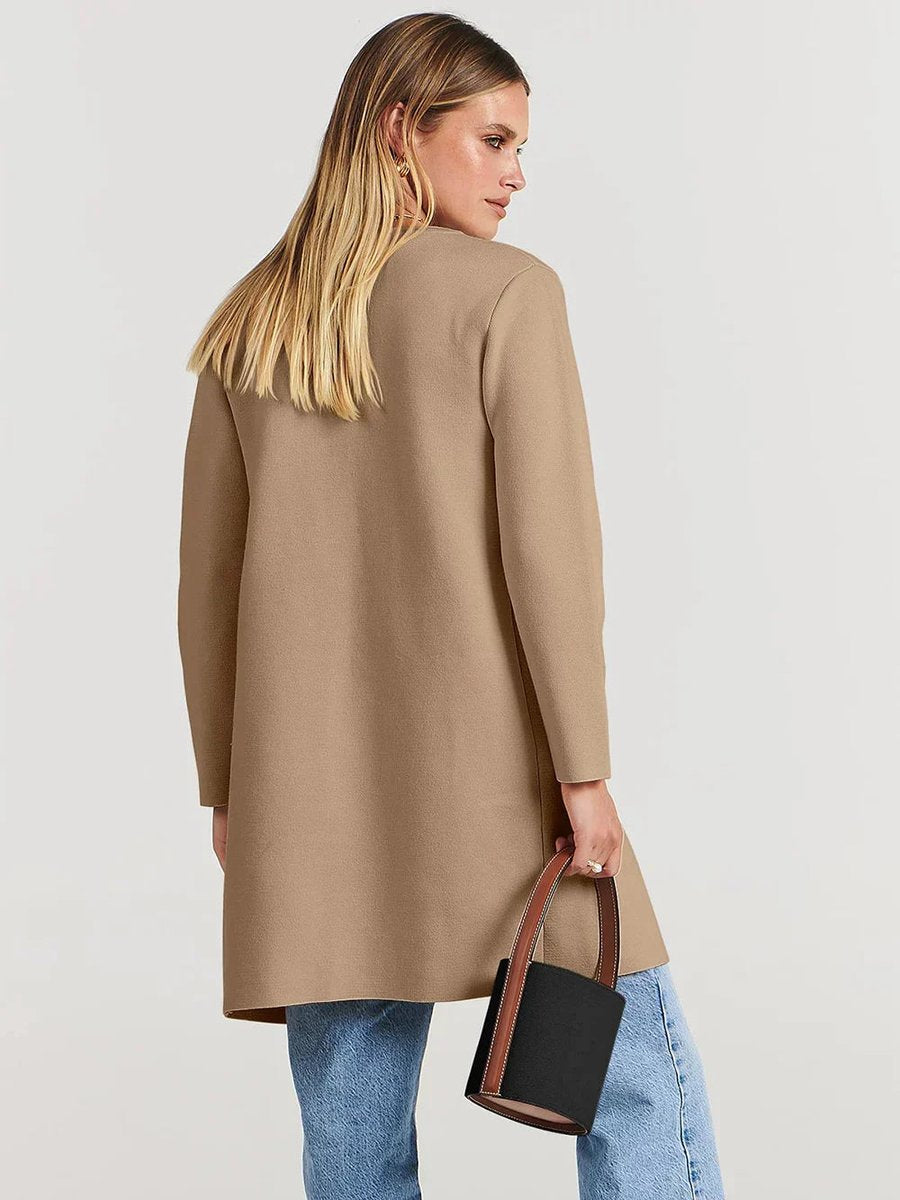 Women's Wool Blend Knee-Length Wide Lapel Relaxed Coat