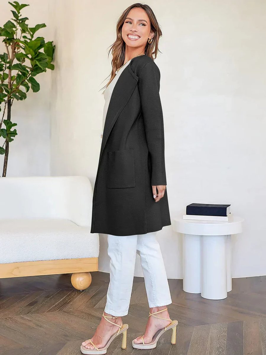 Women's Wool Blend Knee-Length Wide Lapel Relaxed Coat