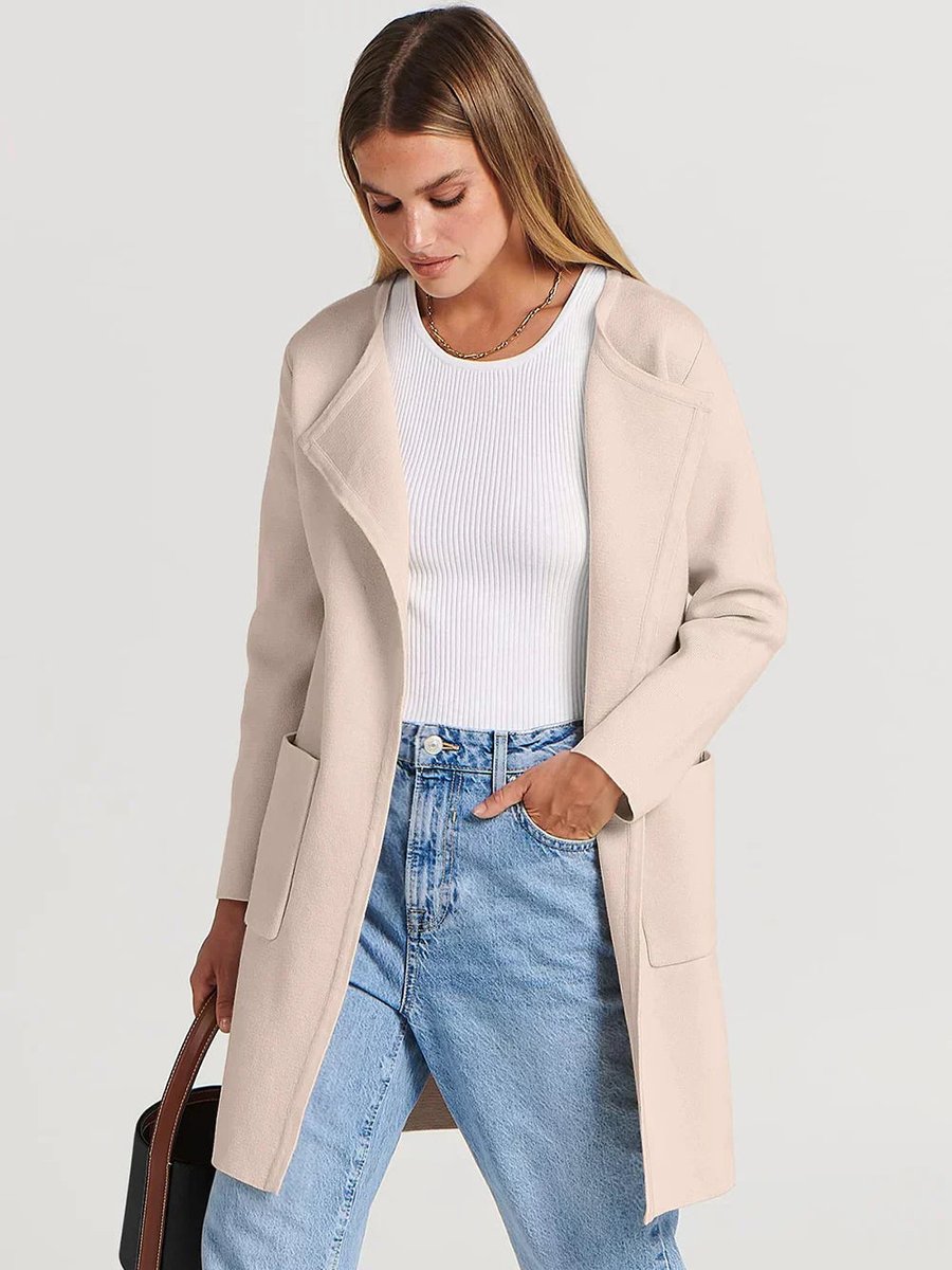Women's Wool Blend Knee-Length Wide Lapel Relaxed Coat